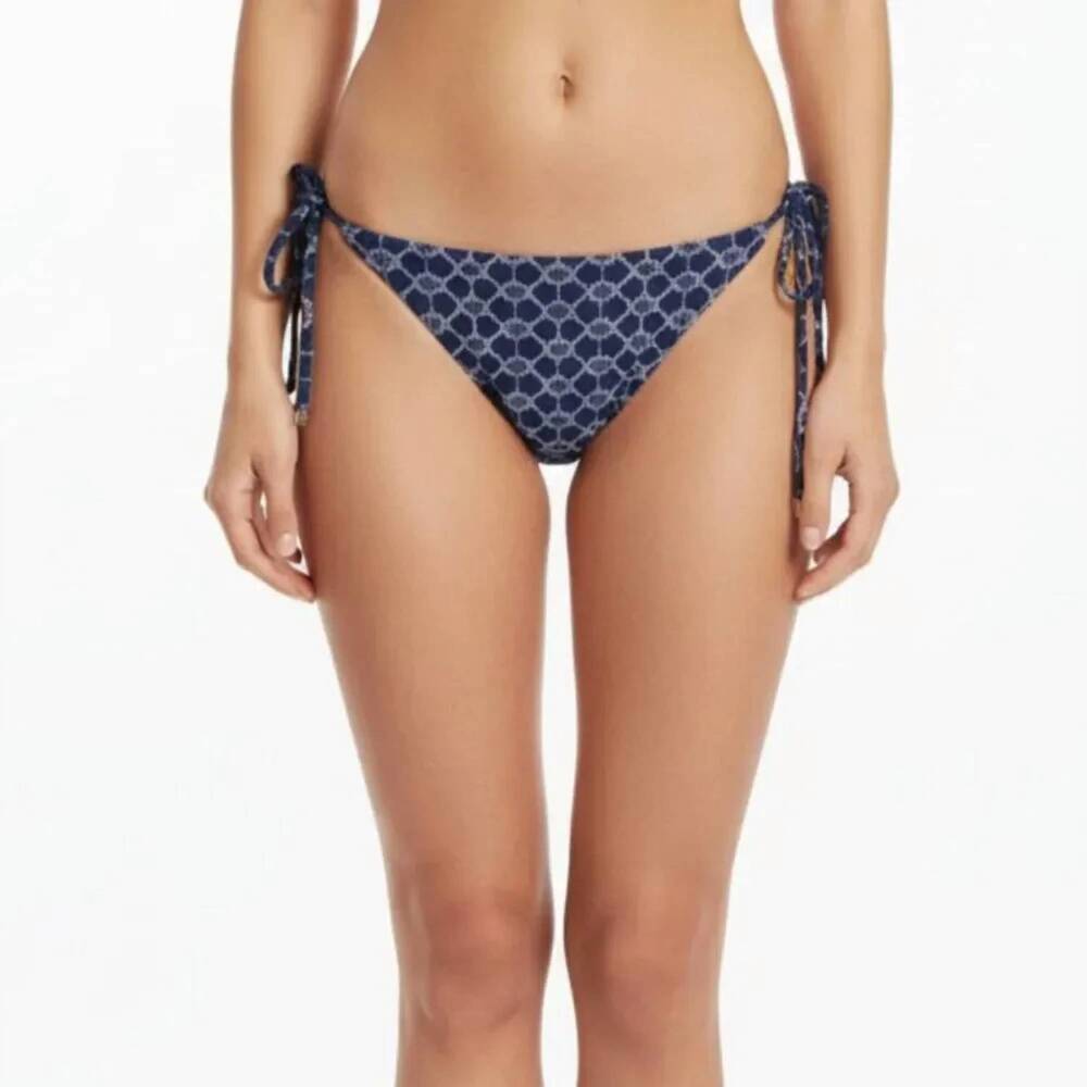 NEW DEVON WINDSOR eadie side tie bikini bottom in denim